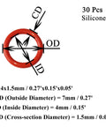 Red Silicone O Rings Set 30 Pack 7mm OD 4mm ID 1.5mm Cross Section VMQ Food Safe Gasket Pack For Cup Lids Coffee Makers Brewing