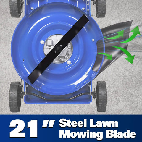 20-Inch Gas Lawn Mower With 144cc OHV 4-Cycle Engine, Easy Start Primer, Walk-Behind Design, Side Discharge, 8-Position Adjustable Cutting Heights, Durable Yard Workhorse For Tall Grass And Tough Turf, 21-inch steel mowing blade
