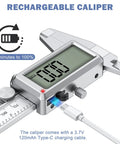 Go-To 6 Inch Digital Caliper With Rechargeable Battery, Inches To Millimeters Conversion, Big LCD Screen, USB charging