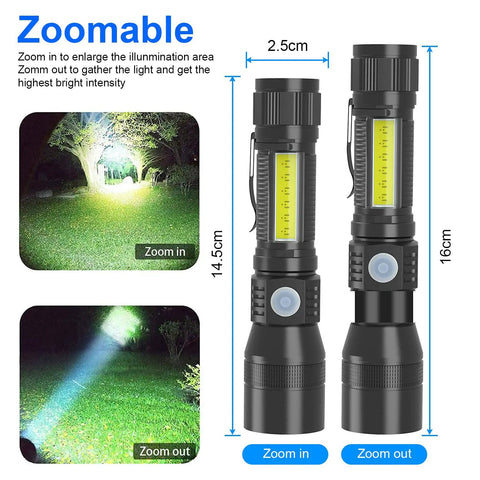 Rechargeable UV Flashlight 1200 Lumens 3 In 1 Black Light Beast Mode visual showing zoom and beam focus options