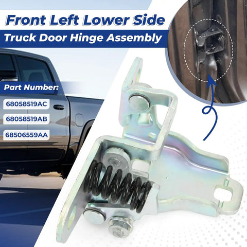 Heavy Duty Lower Door Hinge Front Left Driver Side Solid Bolt On Replacement For Dodge Ram 1500 2500 3500 Classic image showing a truck door hinge assembly.