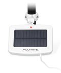 Front view of Solar Power Pack For Weather Sensors Iris Atlas Optimus Eliminates Battery Swaps With Solar Charging Safer Setup No More Frequent AA Battery Replacements Outdoor Monitoring Power Solution mounted on a pole with visible solar panel.