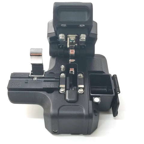 One Step Fully Automatic Fiber Cutter And Fusion Splicer, Pro Grade Fiber Cleaver with no tool surface replacement, top view.
