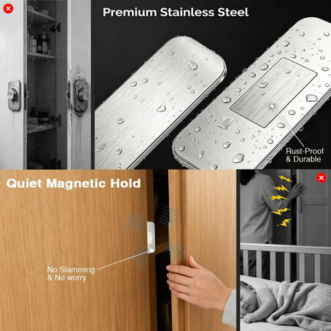 8 Pack Ultra Thin No Drill Magnetic Cabinet Door Catches With Invisible Adhesive Tape For Kitchen Cupboard And Bathroom Drawer Hardware That Looks Clean And Super Easy To Install Without Any Tools Needed Today with rustproof stainless steel finish