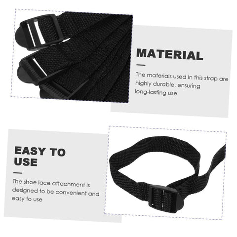 Close-up of black garden aerator shoe straps highlighting durability and easy-to-use features from the 8Pcs Garden Aerator Shoes Straps Durable Aerating Sandals For Lawn For Men And Women Boost Soil Nutrient Uptake With Easy To Use Straps And Adjustable Fit Perfect For Patios And Yard Work.