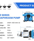Self Priming Water Pump 110V, Five Gallons Per Minute At Fifty Five PSI technical diagram with dimensions and specifications.
