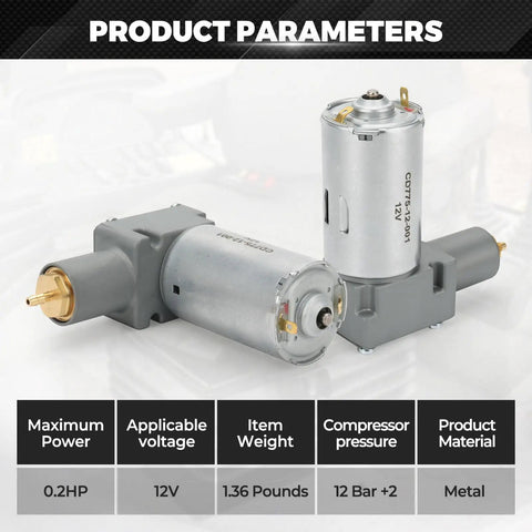 Heavy Duty 12V Air Ride Seat Compressor Fits Grammer Chicago Maximo Actimo MSG93 MSG95 MSG97 Primo Compacto GR1220254 showcasing product parameters and metal components.