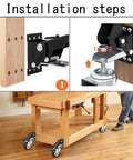 Installation steps for Heavy Duty Retractable Workbench Caster Wheel Set Solid Steel Frame With Durable Polyurethane Rollers.