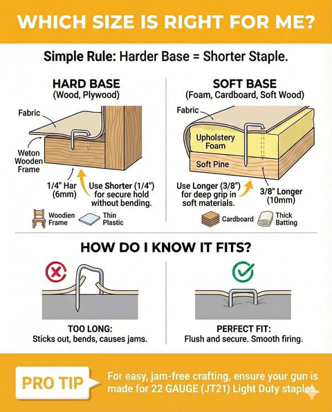 Worry Free Light Duty Staple Refills 3000 Count 5/16 Inch 22 Gauge Fine Wire guide for choosing staple sizes for upholstery projects.