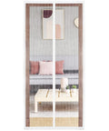 Upgraded Magnetic Screen Door With 36 Strong Magnets, Heavy Duty Mesh, Hands Free Entry For Pets, Fits Doors Up To 38x82 Inches, White, Quick Close And No Slam With Gravity Sticks, installed in a living room setting.