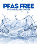 PFAS FREE water-borne polymer technology splash, emphasizing clean and eco-friendly attributes.