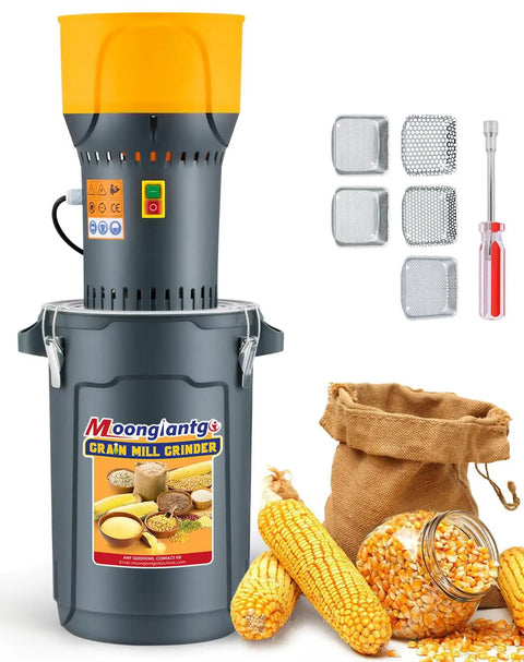 Powerful 1300W Grain Mill Grinder Electric Corn Grinder with Detachable 6.6 Gallon Bucket, 5 Sieves, Socket Wrench, Multi Purpose Use.