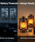 Dark room lit by Waterproof Hanging Lanterns With Lit Dancing Flame LED Lights For Camping And Patio Decor, remote and batteries beside