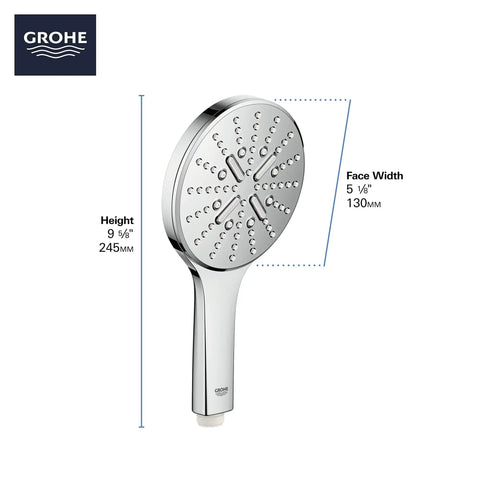 Rainshower Hand Shower With SmartActive Tech 3 Spray Modes 1.75 GPM Polished Nickel Finish with dimensions displayed