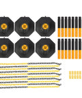 Hardcore 6 Pack Safety Bollards With Fillable Base And Interlocking Chains High Visibility Yellow Black Plastic Traffic Posts components laid out