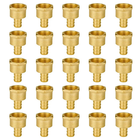 Pack Of 25 PEX Half Inch NPT Female Threaded Adapters Lead Free Brass Fittings NSF ANSI 61 UPC Certified Drinking Water Safe