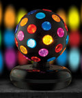 Spinning 11 Inch Disco Ball With LED Lights And 360 Degree Rotation For Parties And Events And Kids Rooms, colorful dots glowing.
