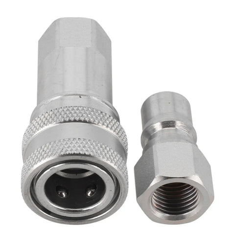 Heavy Duty Carbon Steel Hydraulic Quick Connect Coupler M14x1.5 Female Thread High Pressure Steel Ball Locking Self Closing Stops Leaks Knuckle Tight Thread Under Heavy Industrial Vibration Rock Solid Long Life Handles The Hammer On Big Machines, two-piece connector