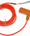 Dorman 49059 sunroof drain cleaning tool, front view, orange coiled hose and T-handle, universal fit.