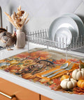 Fall Thanksgiving Dish Drying Mat Set 16 X 18 Inches Absorbent Microfiber Cozy Kitchen Counter Mats with pumpkin and cow design