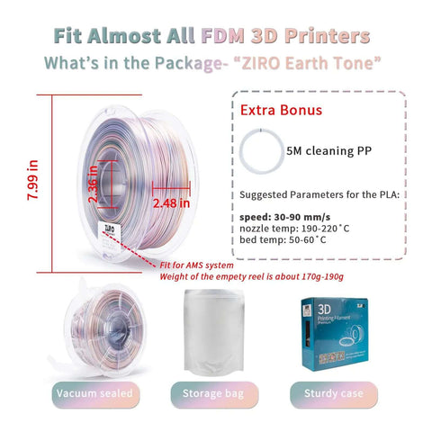 Earth Tone Silk PLA Filament With Dope Gradient Color Change For 3D Printing On Most FDM Printers, Glossy Finish, 1Kg Spool