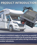 Smooth Operator RV Power Converter Swaps 110V AC To 12V DC With Zero Drama shown on a camper's exterior with a power connection.