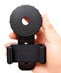 Hand holding Universal Binocular Phone Adapter With 360-Degree Rotation And Clip Lock High-Strength Clamp Fits 16-50mm Eyepieces