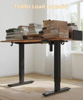 Yihayo Electric Standing Desk With Drawers 48X24 Inches Adjustable Height Computer Table with storage and books, black frame.