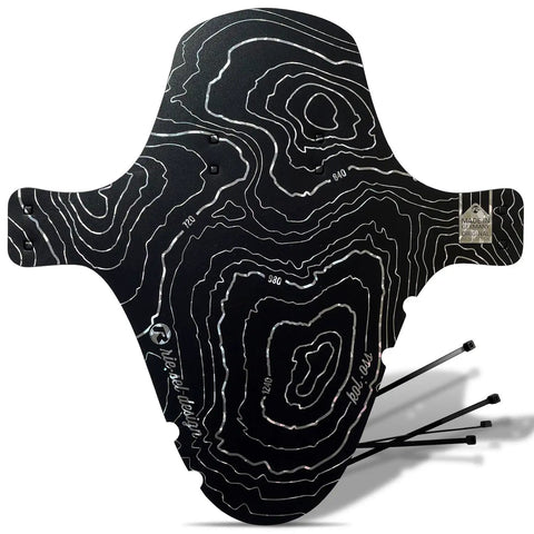 Black front big bike fender with white contour design, zip-ties included. Front Big Bike Fender For Face And Suspension Fork Protection.