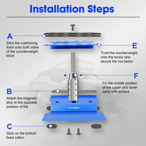 Installation steps for Aluminum RC Car Stand With 360 Degree Rotation Lift And Lower Screw Tray For 1 Eighth To 1 Sixteenth Scale Models