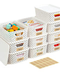 Ten Pack Small Plastic Storage Bins With Lids Stackable Baskets With Handles For Easy Carry Awesome For Pantry Craft Room Office Or Garage Organization Includes Label Cards For Quick Sorting And Clear View