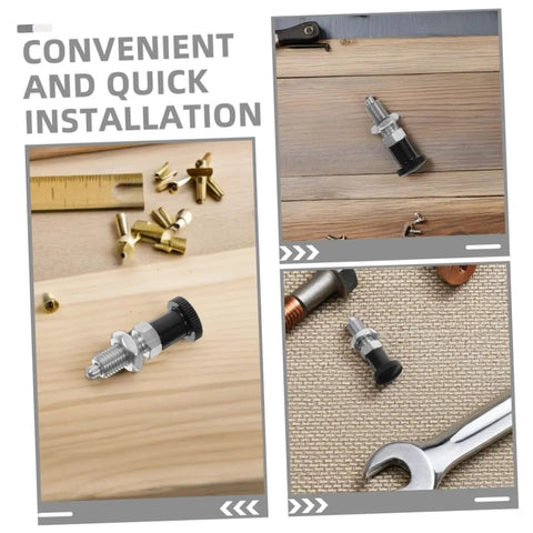 Heavy Duty Stainless Steel Spring Loaded Plunger Knob With Reset Indexing Mechanism For Industrial Machinery on wood with tools.