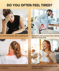 Collage showing four people experiencing physical discomfort in various situations, indicating a common need for relief solutions.