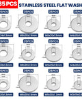 335 Piece 304 Stainless Steel Flat Washers Set With 12 Sizes M3 Through M12 For Screws And Bolts Ideal For Industrial Projects And Fender Washer Style Metal Washers Kit, assorted sizes