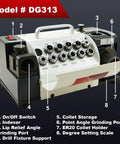 Top Shelf Drill Bit Sharpener That Revives Muted Edges Quick With Locked Angle Jigs And Pro Spec ER Collet Holds, model DG313 detail view.