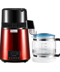 Premium Countertop Water Distiller With Four Liter Capacity And 1750 Watt Powerhouse, featuring a glass carafe in bright red.