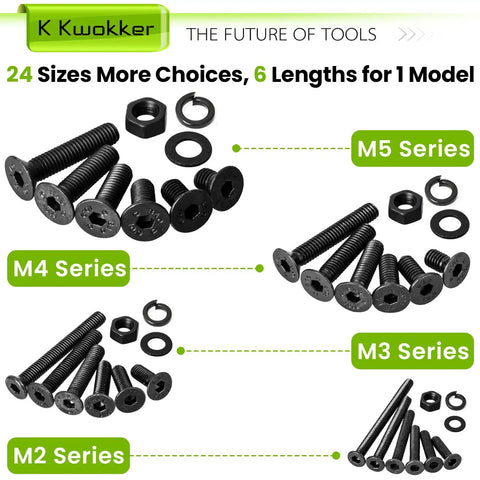 Pro Grade 1700Pcs Metric Screw And Nut Kit With Washers And Hex Keys Black 10.9 Alloy Steel M2 M3 M4 M5 Screws Nuts Bolts Set