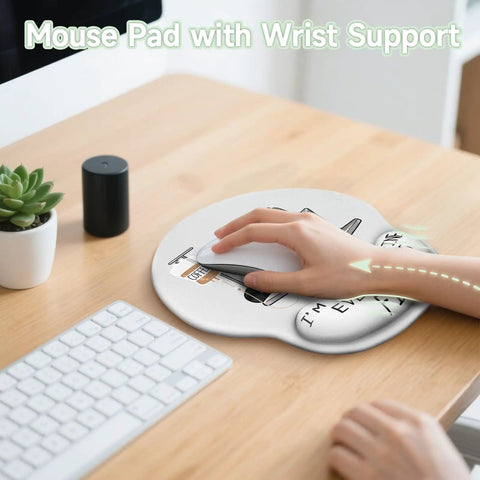 Ergonomic Mouse Pad With Gel Wrist Rest For Comfort And Pain Relief on a desk with keyboard, featuring non-slip PU base and Lycra top.