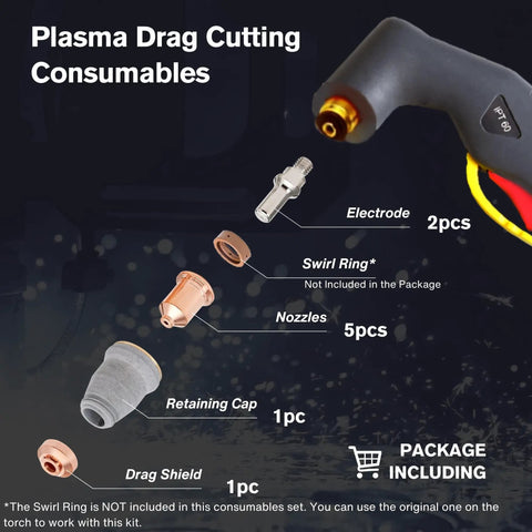 Diagram of Drag-Cut Shield Consumables Set, 9-Piece Kit for LTP6300D and LTP6300DCNC Plasma Cutters components