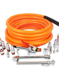 17 Piece Air Compressor Hose Kit 3/8 Inch x 25ft PVC Air Tool Accessories Set with Fittings displayed