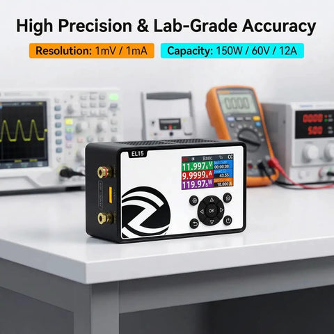 Programmable DC Electronic Load 150W 60V 12A Workhorse For Battery Capacity Testing And Power Supply R And D Pro Grade High Precision Lab Current Load Tester With 1mV 1mA Resolution on bench