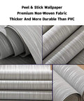 Easy Peel and Stick Wallpaper 20.8 by 393 Inches Removable Self Adhesive Non Woven Wall Covering with 3D Embossed Stripe Modern Silver Grey