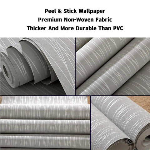 Easy Peel and Stick Wallpaper 20.8 by 393 Inches Removable Self Adhesive Non Woven Wall Covering with 3D Embossed Stripe Modern Silver Grey