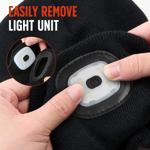 Unisex Beanie With Light Headlamp Knit Cap For Hiking And Camping Rechargeable LED Remove Easily Close-Up