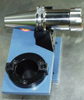 Universal CNC Tightening Fixture For CAT BT50 Collet Chucks, Beefy Yet Precise Heavy Duty Steel, Vertical Or Horizontal Mount, Easy Bench Install, Machinist Favorite For Rock Solid Grip Tension, Veteran Owned. CAT BT50 chuck on bench-mounted steel fixture.