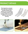 Six Piece Hump Jumper Sewing Tool Kit for Thick Hems and Denim, Seam Presser Foot, Bodkin and Button Accessories with presser foot detail.