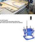 Solid As A Rock Aluminum Router Lift Base And Dead Nuts Precise Adjustable Lifting Kit For Woodshop Router Tables With Smooth Zero To Fifty Four Millimeter Height Fine Tune with adjustment handle