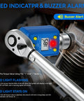 Half Inch Digital Torque Adapter Kit for Ratchets and Breaker Bars showing LED display and alerts, used in auto repairs.
