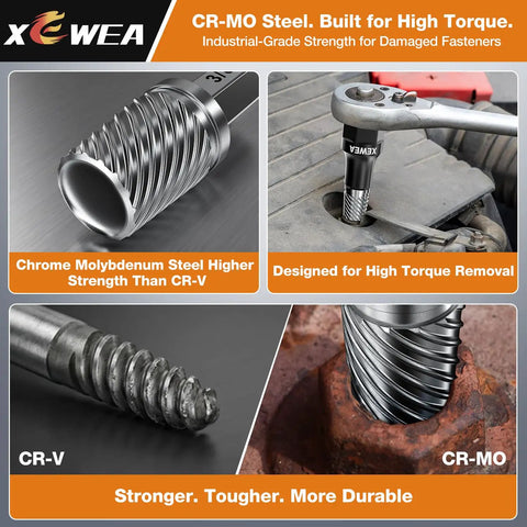 15 Piece Bolt And Screw Extractor Set With Long Slim CRMO Steel Build in engine and rusted bolt removal applications