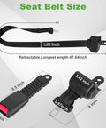 Universal Golf Cart Seat Belts Set Of 2 With 42 Inch Retractable Length overview showing dimensions and retractable feature.